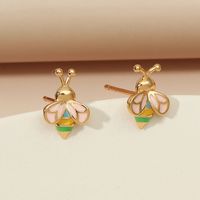 1 Pair Cute Bee Enamel Plating Copper Gold Plated Ear Studs main image 1