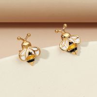 1 Pair Cute Bee Enamel Plating Copper Gold Plated Ear Studs main image 4