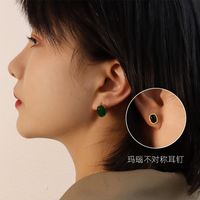 Fashion Oval Titanium Steel Inlay Agate Women's Earrings Necklace sku image 1