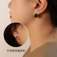 Fashion Oval Titanium Steel Inlay Agate Women's Earrings Necklace sku image 2