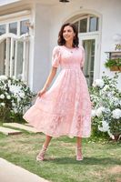Women's Regular Dress Casual Round Neck Pleated Short Sleeve Solid Color Midi Dress Daily main image 5
