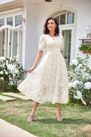 Women's Regular Dress Casual Round Neck Pleated Short Sleeve Solid Color Midi Dress Daily main image 4