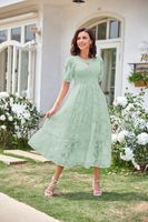 Women's Regular Dress Casual Round Neck Pleated Short Sleeve Solid Color Midi Dress Daily main image 3