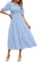 Women's Regular Dress Casual Round Neck Pleated Short Sleeve Solid Color Midi Dress Daily main image 2