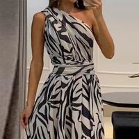 Women's Slit Dress Sexy Oblique Collar Patchwork Sleeveless Printing Maxi Long Dress Banquet main image 4