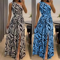 Women's Slit Dress Sexy Oblique Collar Patchwork Sleeveless Printing Maxi Long Dress Banquet main image 1