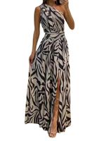 Women's Slit Dress Sexy Oblique Collar Patchwork Sleeveless Printing Maxi Long Dress Banquet main image 3