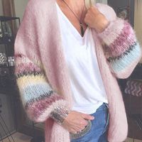 Women's Sweater Long Sleeve Sweaters & Cardigans Contrast Binding Casual Color Block main image 4