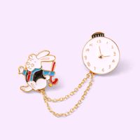 Cartoon Style Cute Rabbit Clock Alloy Stoving Varnish Unisex Brooches main image 5