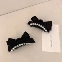 Vintage Style Simple Style Bow Knot Arylic Cloth Ribbon Patchwork Inlay Pearl Hair Claws main image 1