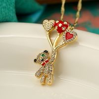Cute Shiny Bear Bee Butterfly Copper Enamel Plating Inlay Zircon 18k Gold Plated Pendant Necklace main image 4