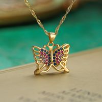 Cute Shiny Bear Bee Butterfly Copper Enamel Plating Inlay Zircon 18k Gold Plated Pendant Necklace sku image 1
