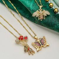Cute Shiny Bear Bee Butterfly Copper Enamel Plating Inlay Zircon 18k Gold Plated Pendant Necklace main image 1