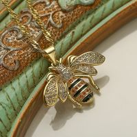 Cute Shiny Bear Bee Butterfly Copper Enamel Plating Inlay Zircon 18k Gold Plated Pendant Necklace main image 2