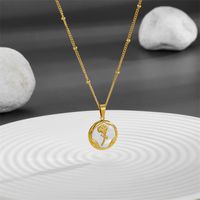 Titanium Steel 18K Gold Plated Elegant Plating Inlay Rose Butterfly Acrylic Pendant Necklace sku image 2