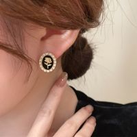 Korean Style Flower Alloy Inlay Artificial Pearls Women's Ear Studs main image 3