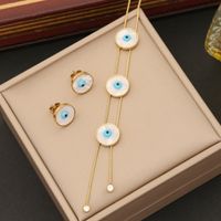 Stainless Steel 18K Gold Plated Artistic Enamel Round Eye Bracelets Earrings Necklace main image 6