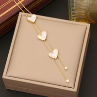 Stainless Steel 18K Gold Plated Elegant Plating Inlay Heart Shape Shell Bracelets Earrings Necklace sku image 2