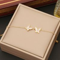Stainless Steel 18K Gold Plated Elegant Layered Plating Inlay Butterfly Shell Bracelets Earrings Necklace sku image 2
