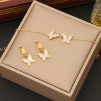 Stainless Steel 18K Gold Plated Elegant Layered Plating Inlay Butterfly Shell Bracelets Earrings Necklace main image 5