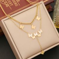 Stainless Steel 18K Gold Plated Elegant Layered Plating Inlay Butterfly Shell Bracelets Earrings Necklace sku image 3