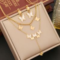 Stainless Steel 18K Gold Plated Elegant Layered Plating Inlay Butterfly Shell Bracelets Earrings Necklace main image 1