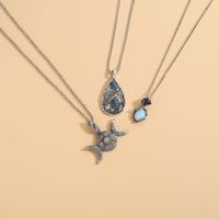Vintage Style Leaf Moon Water Droplets Alloy Enamel Inlay Natural Stone Women's Pendant Necklace main image 6