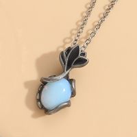 Vintage Style Leaf Moon Water Droplets Alloy Enamel Inlay Natural Stone Women's Pendant Necklace sku image 2