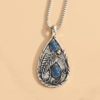 Vintage Style Leaf Moon Water Droplets Alloy Enamel Inlay Natural Stone Women's Pendant Necklace sku image 1