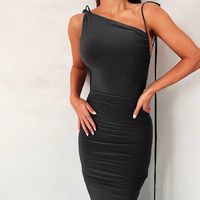 Women's Bodycon Dress Elegant Sexy Oblique Collar Ruched Backless Sleeveless Solid Color Maxi Long Dress Banquet Cocktail Party main image 2