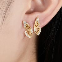 1 Pair Elegant Sweet Simple Style Butterfly Plating Inlay Copper Zircon 24k Gold Plated Ear Studs main image 2