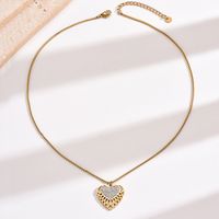 304 Stainless Steel 14K Gold Plated Modern Style Simple Style Polishing Hollow Out Inlay Heart Shape Rhinestones Pendant Necklace main image 4