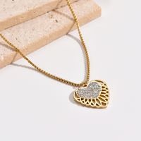 304 Stainless Steel 14K Gold Plated Modern Style Simple Style Polishing Hollow Out Inlay Heart Shape Rhinestones Pendant Necklace main image 2