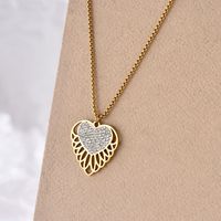 304 Stainless Steel 14K Gold Plated Modern Style Simple Style Polishing Hollow Out Inlay Heart Shape Rhinestones Pendant Necklace main image 1
