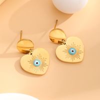 1 Pair Retro Heart Shape Eye Plating Inlay Titanium Steel Rhinestones Shell Zircon Gold Plated Drop Earrings sku image 1