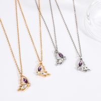 Simple Style Butterfly Alloy Plating Hollow Out Inlay Rhinestones Women's Pendant Necklace Long Necklace main image 3