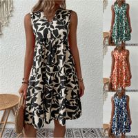 Women's A-line Skirt Casual V Neck Printing Sleeveless Leaf Knee-length Daily main image 1