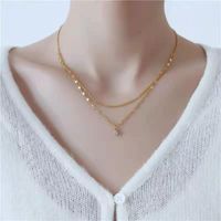 304 Stainless Steel IG Style Simple Style Plating Inlay Round Artificial Rhinestones Layered Necklaces main image 1