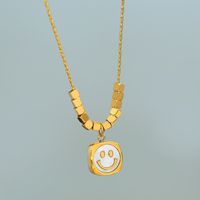Casual Simple Style Smiley Face Titanium Steel Plating Inlay Shell 18k Gold Plated Pendant Necklace main image 2