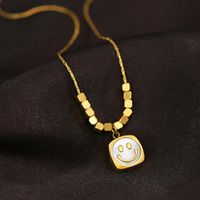 Casual Simple Style Smiley Face Titanium Steel Plating Inlay Shell 18k Gold Plated Pendant Necklace main image 4