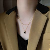 304 Stainless Steel 18K Gold Plated Vintage Style Plating Square Acrylic Layered Necklaces main image 4