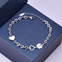 Vacation Four Leaf Clover Heart Shape Titanium Steel Plating Inlay Shell 18k Gold Plated Silver Plated Women's Anklet sku image 2