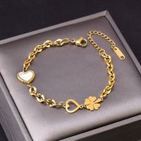 Vacation Four Leaf Clover Heart Shape Titanium Steel Plating Inlay Shell 18k Gold Plated Silver Plated Women's Anklet sku image 1