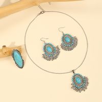Elegant Vintage Style Luxurious Geometric Flower Gem Turquoise Alloy Wholesale Earrings Necklace main image 3