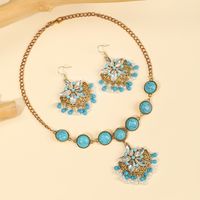 Elegant Vintage Style Luxurious Geometric Flower Gem Turquoise Alloy Wholesale Earrings Necklace main image 6