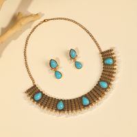 Elegant Vintage Style Luxurious Geometric Flower Gem Turquoise Alloy Wholesale Earrings Necklace main image 2
