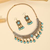 Elegant Vintage Style Luxurious Geometric Flower Gem Turquoise Alloy Wholesale Earrings Necklace main image 4