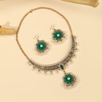 Elegant Vintage Style Luxurious Geometric Flower Gem Turquoise Alloy Wholesale Earrings Necklace main image 5