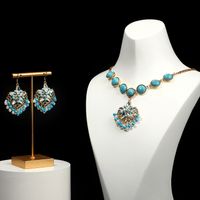 Elegant Vintage Style Luxurious Geometric Flower Gem Turquoise Alloy Wholesale Earrings Necklace sku image 2