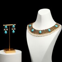 Elegant Vintage Style Luxurious Geometric Flower Gem Turquoise Alloy Wholesale Earrings Necklace sku image 3